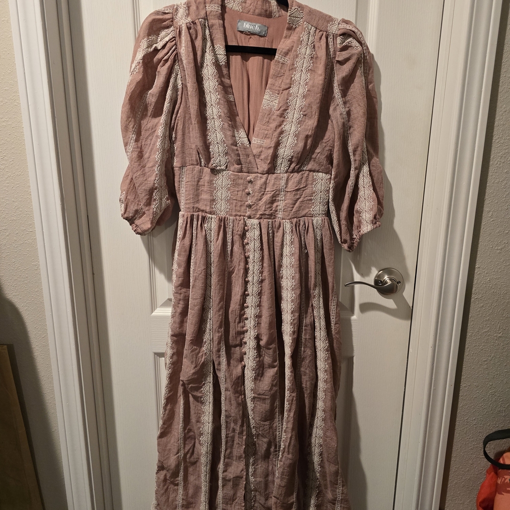 Boho Lace-Trim Dusty Rose Maxi Dress